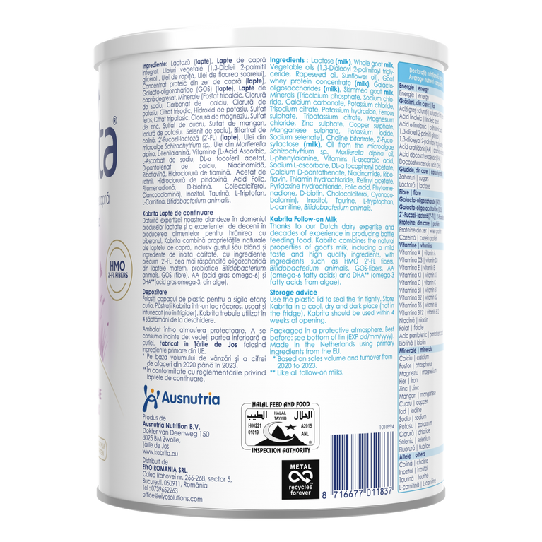 Kabrita 2 Lapte de continuare pe bază de lapte de capră cu HMO, 800g